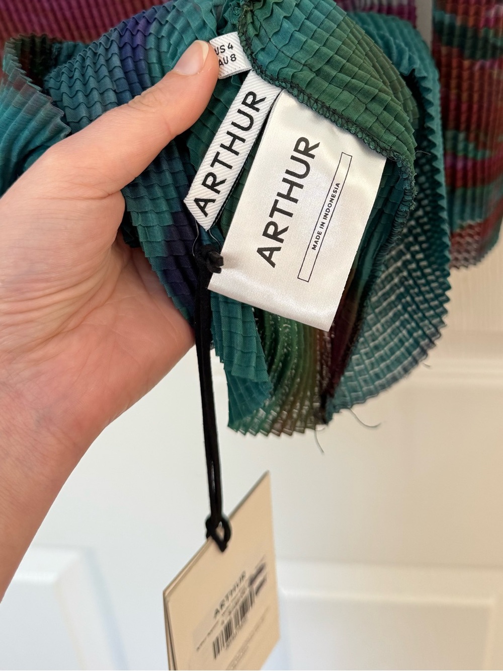 Arthur NWT Waffle Pleated Mini Dress 4 Waratah Teal Red - Picture 7 of 12
